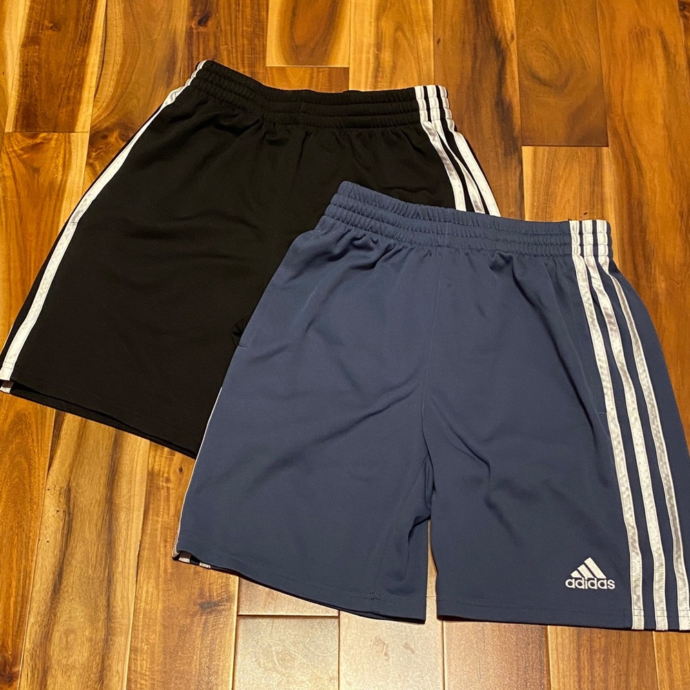 Adidas Kids Size M (10-12) Black and Blue/Gray Shorts Duo